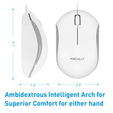 Macally USB Wired Computer Mouse - 3 Button, Scroll Wheel, 5 Foot Long Cord, Windows PC Compatible, Apple MacBook Pro/Air, iMac, Mac Mini, Laptops - White (QMOUSE)