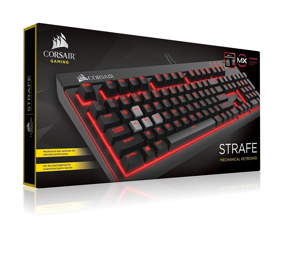 Open Box CORSAIR Strafe Mechanical Gaming Keyboard - Red LED Backlit - USB Passthrough - Linear and Quiet - Cherry MX Red Switch (Renewed)