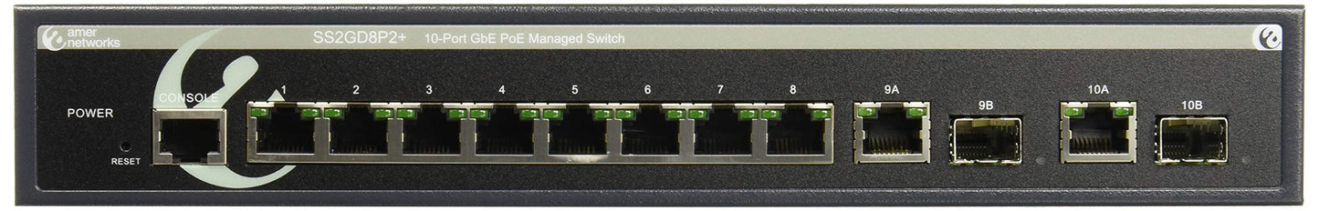 Amer.Com SS2GD8P2+ 10PORT GIG L2 POE Switch 8 POE