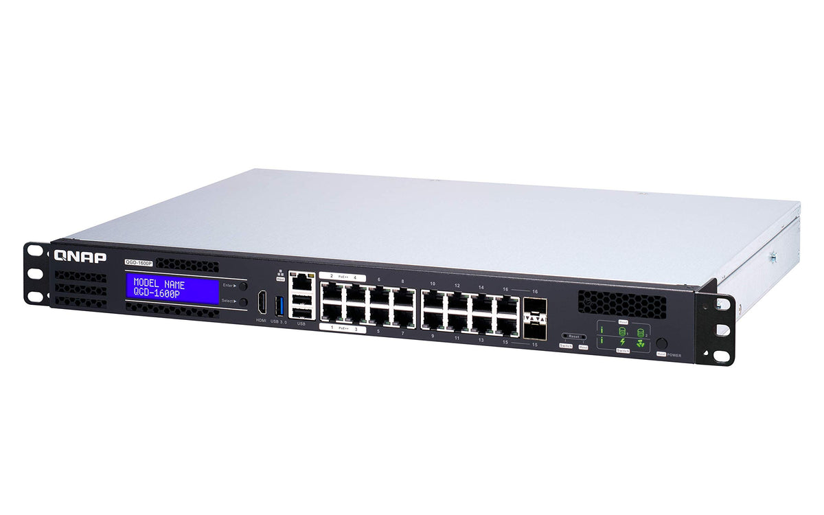 QNAP Qgd-1600P-8G-US 16-Port 1GbE Switch with 2 RJ45 and SFP+ Combo Port with Intel Celeron Processor and 8GB RAM