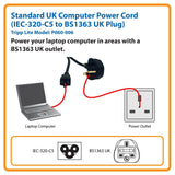 Tripp Lite P060-006 6 Feet Heavy Duty Power Cord C5 to BS-1363 UK Plug (Black)