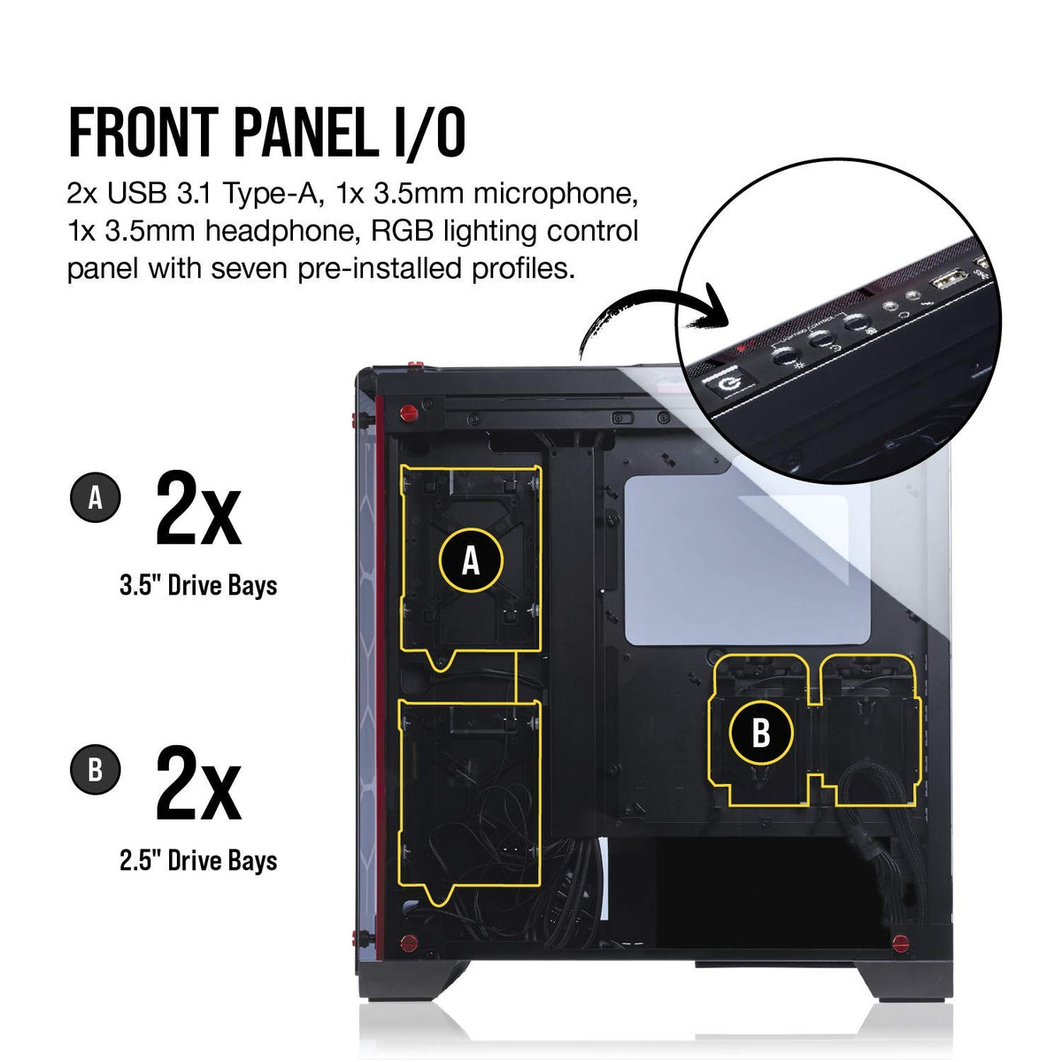 CORSAIR CRYSTAL 570X RGB Mid-Tower Case, 3 RGB Fans, Tempered Glass - Red