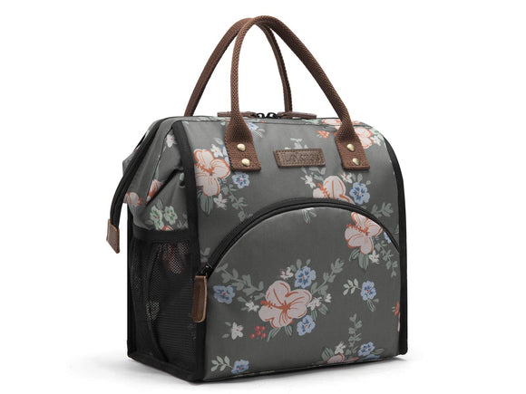 Hisen Waterproof Cooling Insulated Lunch Bag-Black (Flower)