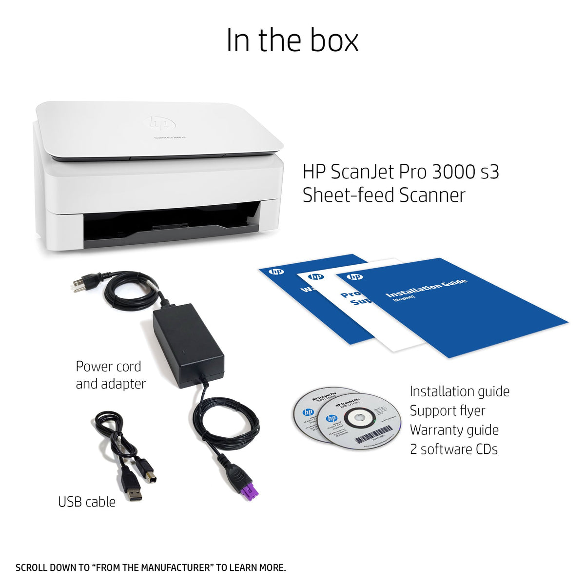 Refurbished HP ScanJet Pro 3000 s3 Sheet-feed OCR Scanner(L2753A#BGJ)