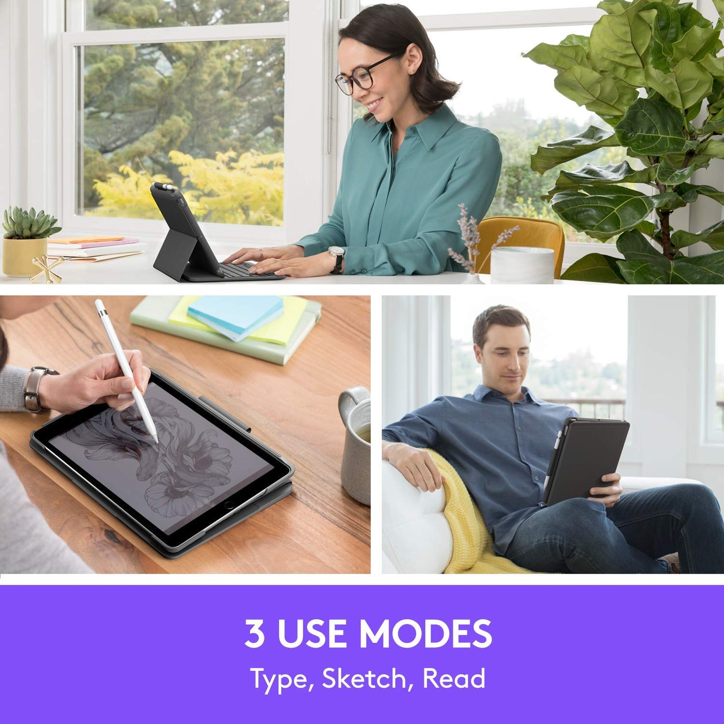 Logitech iPad (7th Generation) Keyboard Case | Slim Folio with Integrated Wireless Keyboard (Graphite)
