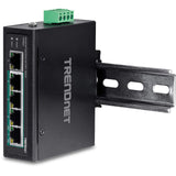 TRENDnet 5-Port Industrial Fast Ethernet PoE+ DIN-Rail Switch, 4 X Fast Ethernet PoE+ Ports, 1 X Fast Ethernet Port, 90W PoE Power Budget, 1 Gbps Switch Capacity