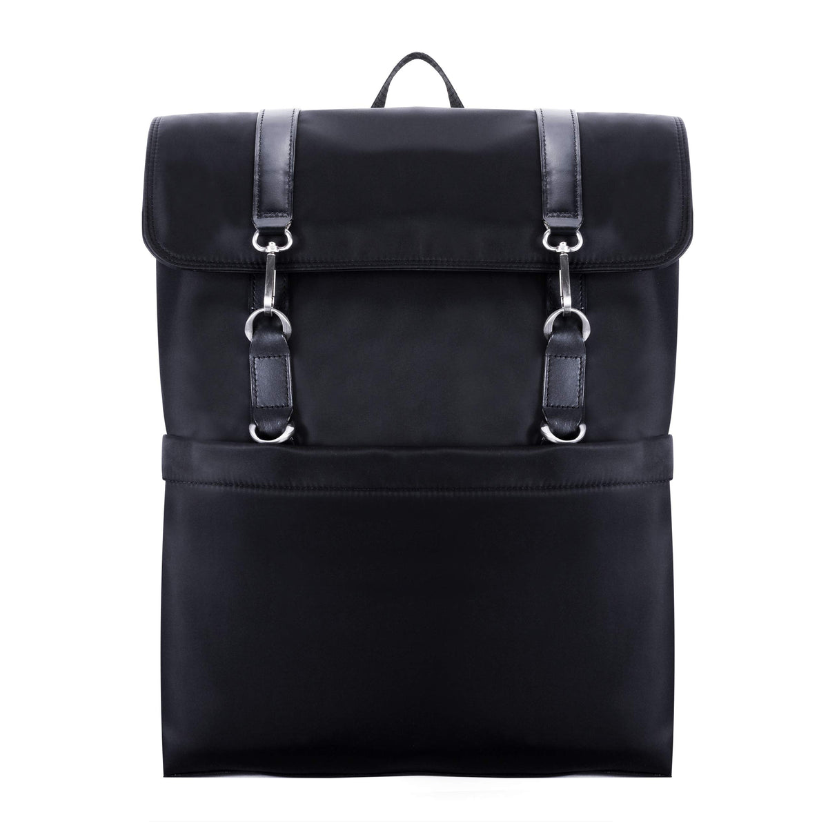 McKlein, N Series, Element, Nano Tech-Light Nylon with Leather Trim, 15" Nylon Flap Over Laptop Backpack, Black (18475)