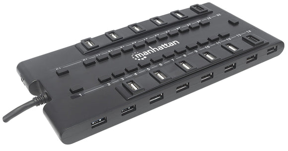 Manhattan Products 28-Port MondoHub II - Adds 24 USB 2.0 Ports and 4 USB 3.0 Ports to Any Computer, Included 5 V / 4 A AC Power Adapter, Push Button Activation per Port