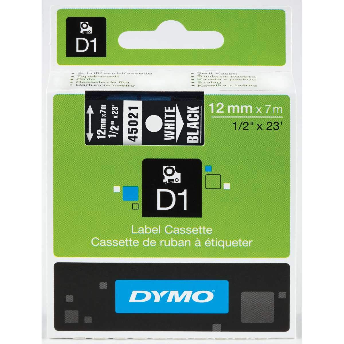 DYMO Labeling Tape, D1, Split Back, Adhesive, Easy Peel, 1/2"x23', Black on White