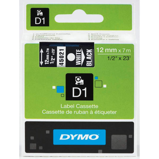 DYMO Labeling Tape, D1, Split Back, Adhesive, Easy Peel, 1/2"x23', Black on White