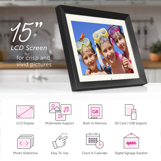 15inch Hi Res Digital Photo Frame W/2gb Built-in Memory and Remote (1024 X 768)