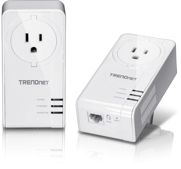 TRENDnet Powerline 1300 AV2 Adapter with Built-in Outlet Adapter Kit, Includes 2 x TPL-423E Adapters, IEEE 1905.1 & IEEE 1901, Gigabit Port, Range Up to 300m (984 ft.), TPL-423E2K