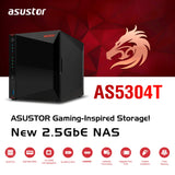 Asustor AS5304T | Gaming Inspired Network Attached Storage | 1.5GHz Quad-Core, Two 2.5GbE Port, 4GB RAM DDR4, 4GB eMMC Flash Memory | Personal Private Cloud (4 Bay Diskless NAS)