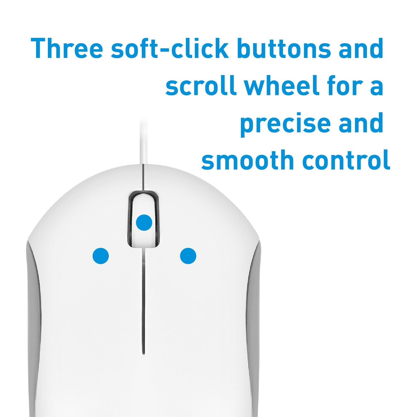 Macally USB Wired Computer Mouse - 3 Button, Scroll Wheel, 5 Foot Long Cord, Windows PC Compatible, Apple MacBook Pro/Air, iMac, Mac Mini, Laptops - White (QMOUSE)