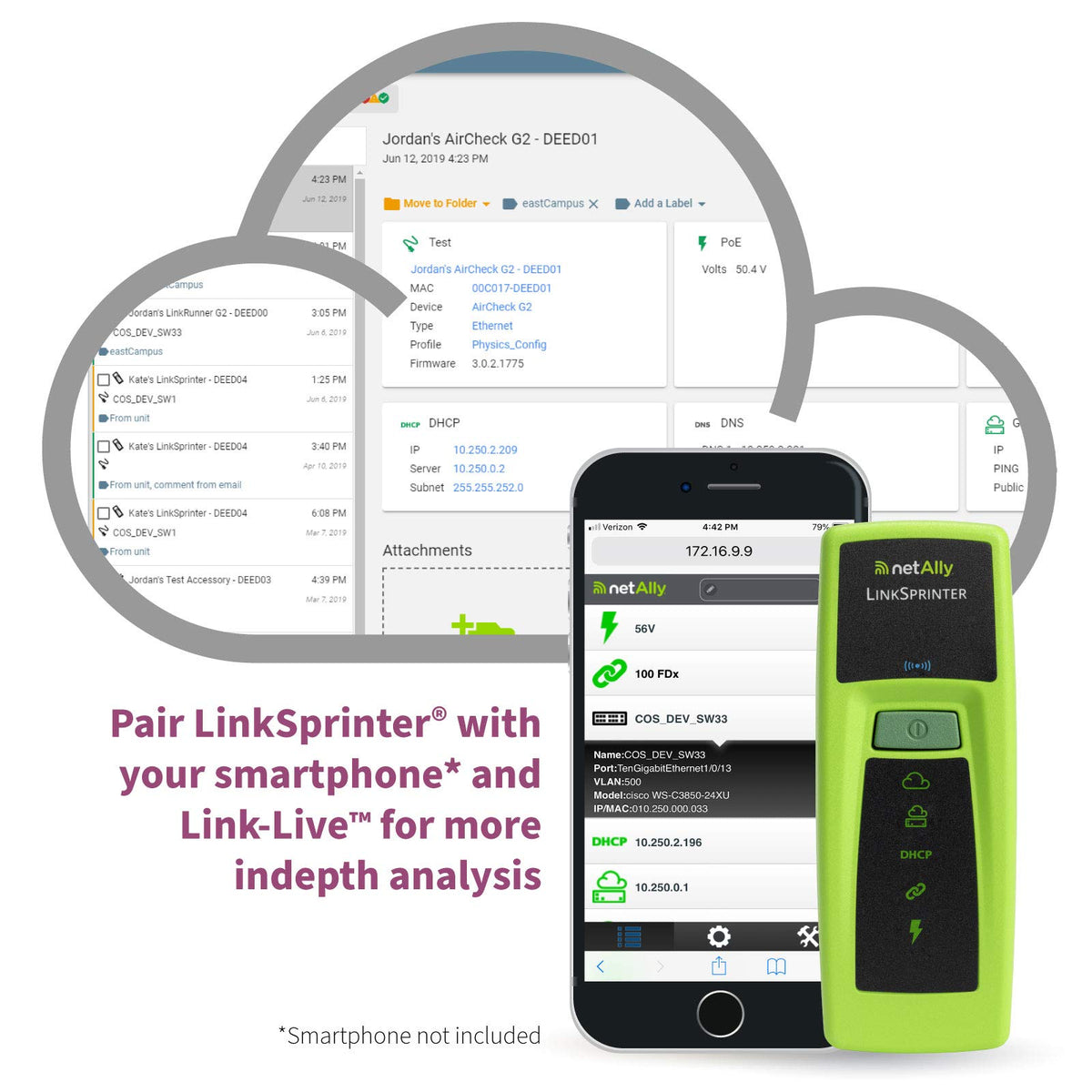 NetScout LSPRNTR-300 LinkSprinter 300 Network Tester with WiFi and Distance to Cable Fault Indication