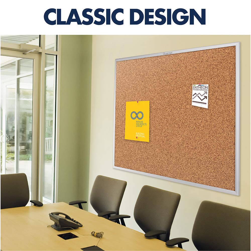 Quartet Cork Board, Bulletin Board, 3' x 2', Corkboard, Aluminum Frame (2303)