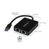 StarTech.com USB32000SPT USB 3.0 to Dual Port Gigabit Ethernet Adapter NIC with USB Port
