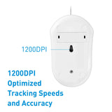 Macally USB Wired Computer Mouse - 3 Button, Scroll Wheel, 5 Foot Long Cord, Windows PC Compatible, Apple MacBook Pro/Air, iMac, Mac Mini, Laptops - White (QMOUSE)