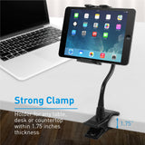 Macally Flexible Gooseneck Tablet Holder, Clamp Mount Stand with Lazy Arm Phone Holder Clip, Black
