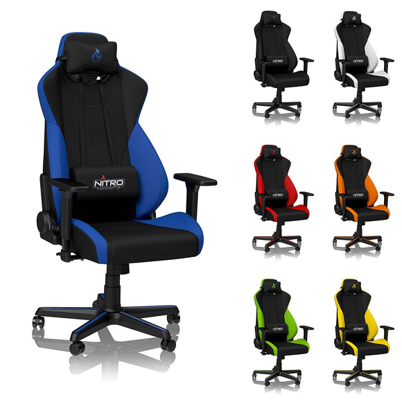 NITRO CONCEPTS S300 Gaming Chair - Galactic Blue - Office Chair - Ergonomic - Cloth Cover - Up to 135kg Users - 90° to 135° Reclinable - Adjustable Height & Armrests