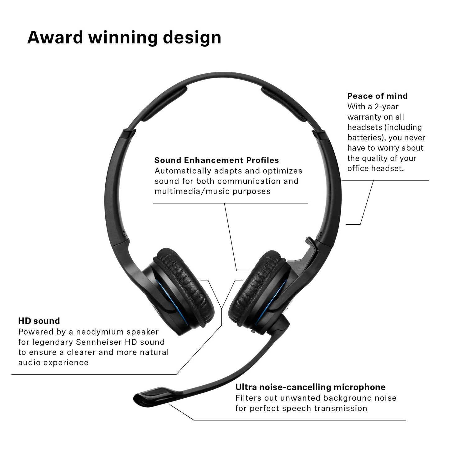 Sennheiser MB Pro 2 (506044) - Dual-Sided, Wireless Bluetooth Headset | for Mobile Phone Connection | w/HD Sound & Noise Cancelling Microphone (Black)