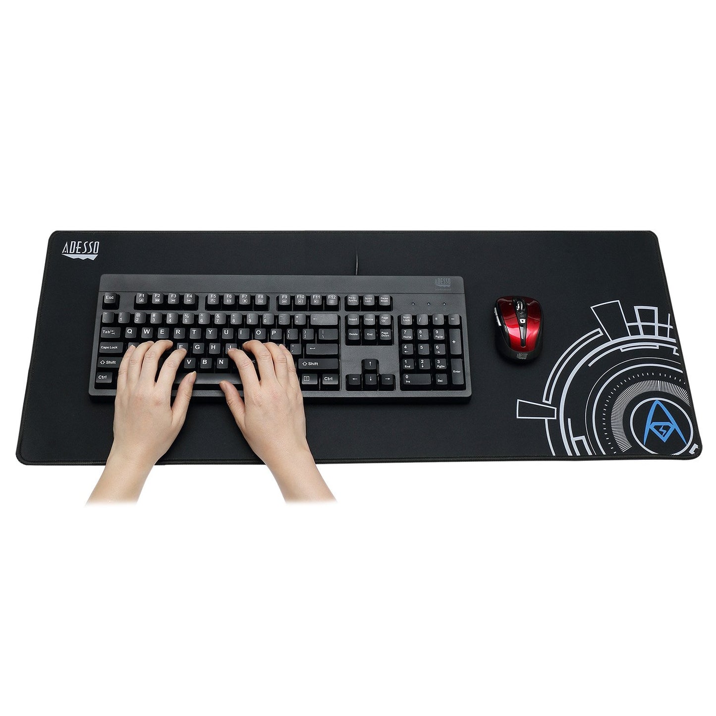 Adesso P104 Large Gaming Mousepad - Soft Cloth Ultra Long Matte with Circular Logo Design for Esports