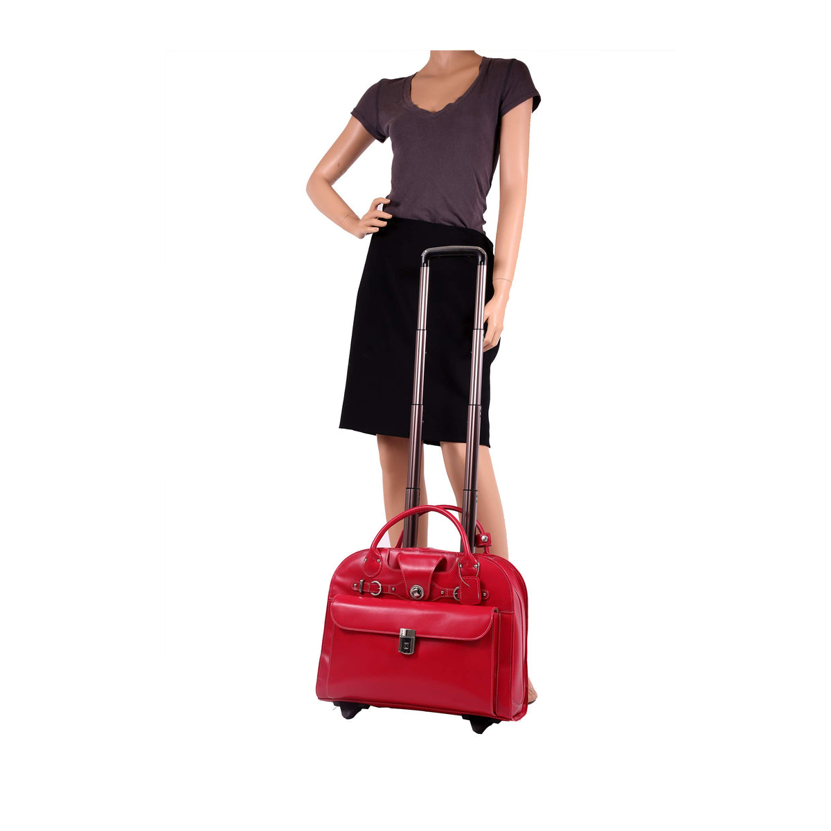 McKlein 96313 USA Edgebrook 15" Leather Wheeled Ladies' Laptop Briefcase Fuchsia