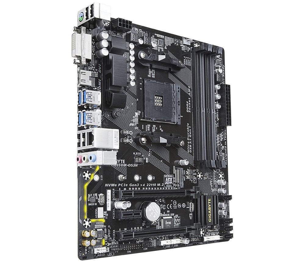 GIGABYTE GA-AB350M-DS3H (AMD Ryzen AM4/ B350/ 4X DDR4/ HDMI/M.2/ SATA/USB 3.1 Gen 1//RGB Fusion/Micro ATX/Motherboard)