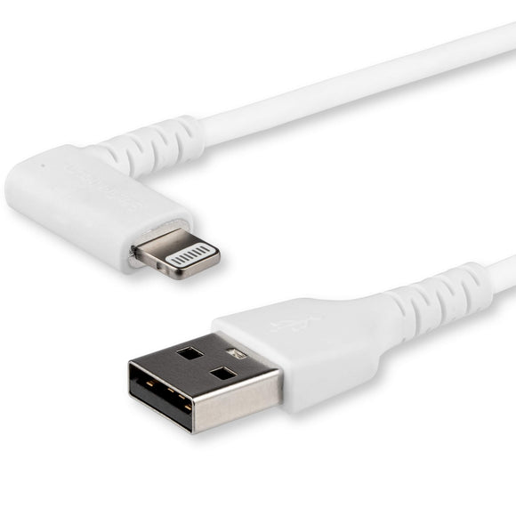 2m / 6.6ft Angled Lightning to USB Cable - Heavy Duty MFI Certified Lightning Cable - White - USB to Lightning (RUSBLTMM2MWR)
