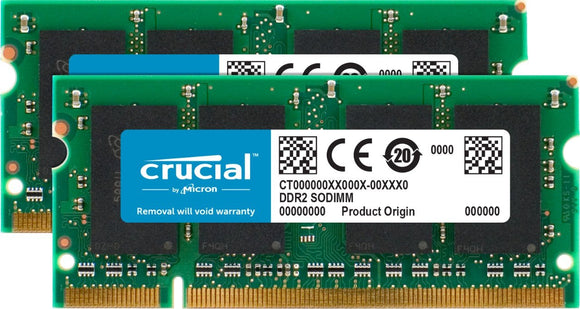 Crucial 8GB Kit 4GBx2 DDR2 800MHz PC2-6400 CL6 SODIMM 200-Pin Notebook Memory Modules CT2KIT51264AC800