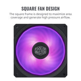 open box Cooler Master MasterFan SF120R RGB 120mm Square Frame Fan w/RGB LEDs, Hybrid Blade Design, Cable Management and PWM Control Fan