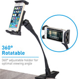 Macally Flexible Gooseneck Tablet Holder, Clamp Mount Stand with Lazy Arm Phone Holder Clip, Black