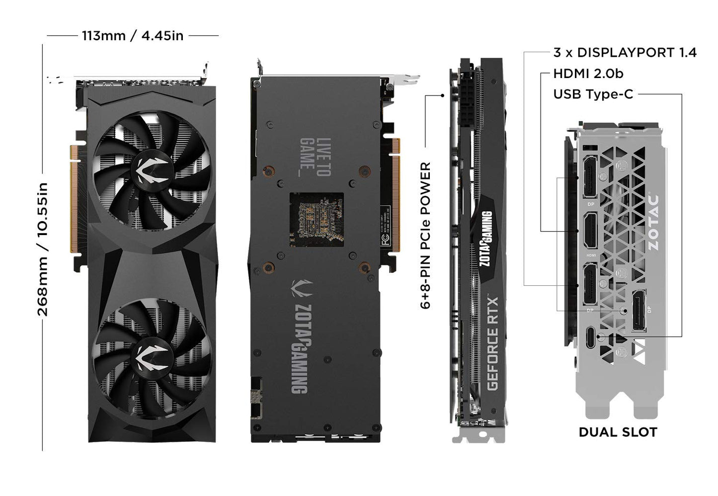 ZOTAC Gaming GeForce RTX 2070 AMP 8GB GDDR6 256-bit Spectra RGB LED Metal Backplate Graphics Card - ZT-T20700D-10P