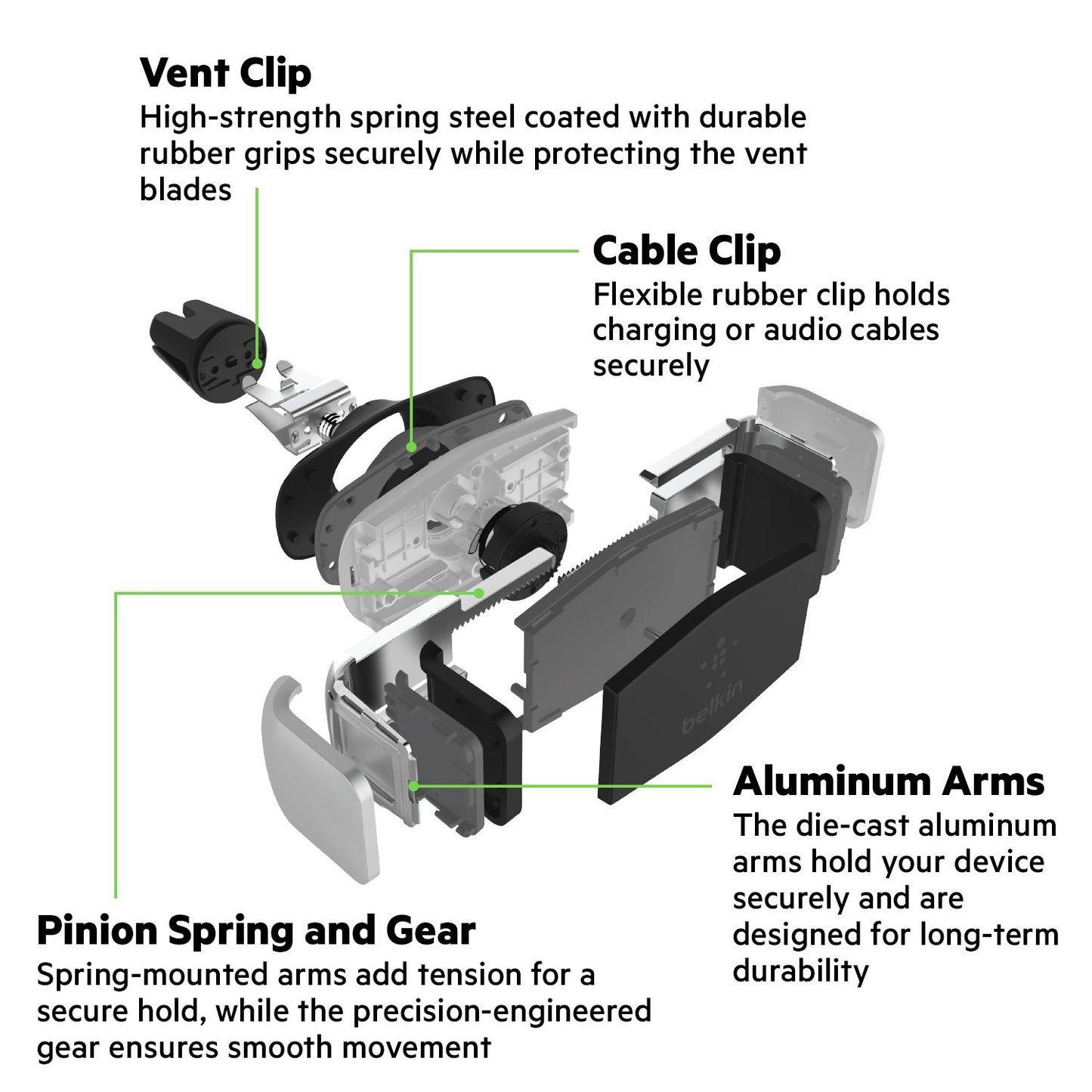 Belkin Universal Car Vent Mount for iPhone, Samsung Galaxy and Most Smartphones up to 5.5" (Latest Model)(F7U017bt), Black and Silver