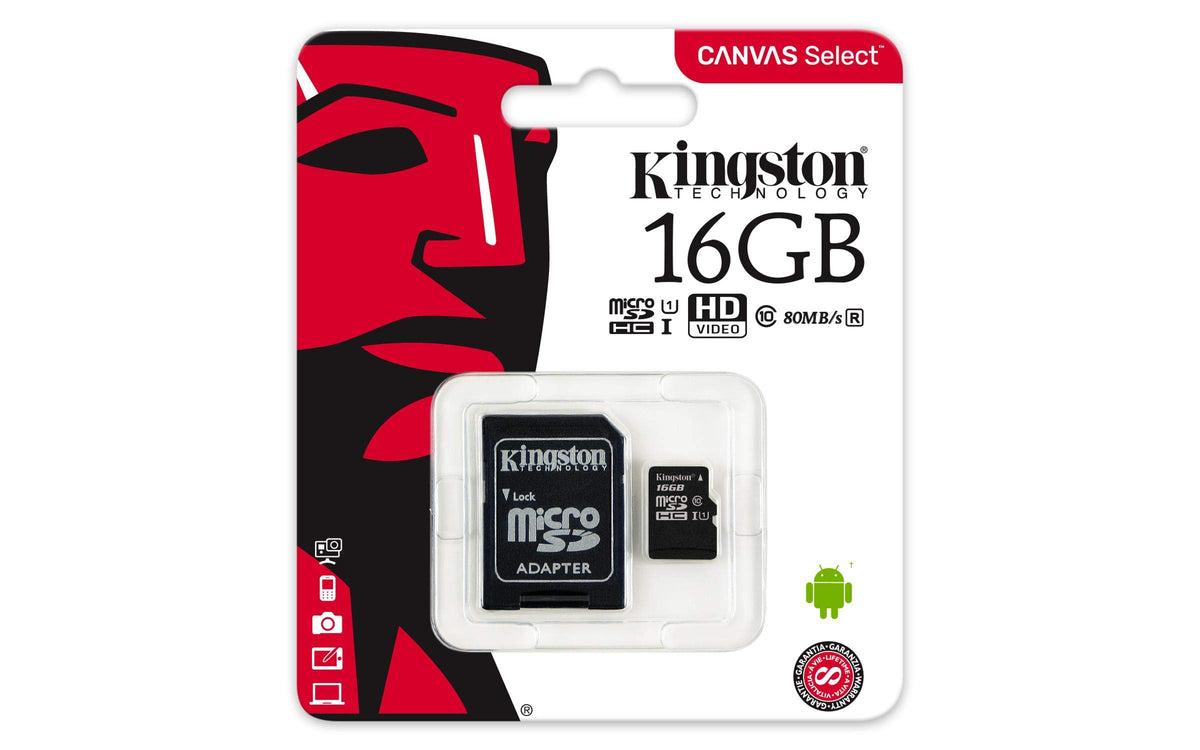 Kingston SDCS/16GBCR microSDHC Class 10 Flash Memory Card