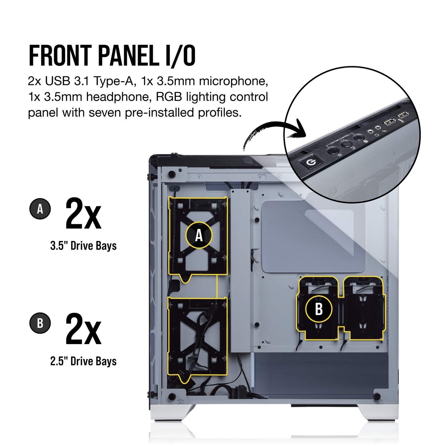 CORSAIR CRYSTAL 570X RGB Mid-Tower Case, 3 RGB Fans, Tempered Glass - White (CC-9011110-WW)