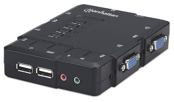 Manhattan 4-Port Compact KVM Switch USB Audio with Cables (151269)