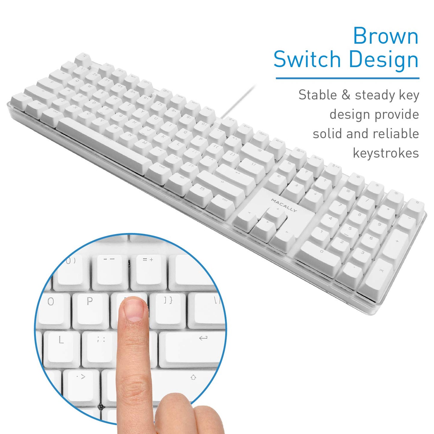 Macally Backlit Mechanical Keyboard for Mac - USB Wired Full Size - Compatible with Apple Mac Mini, Mac Pro, iMac, iMac Pro, MacBook Pro Air - Brown Switches