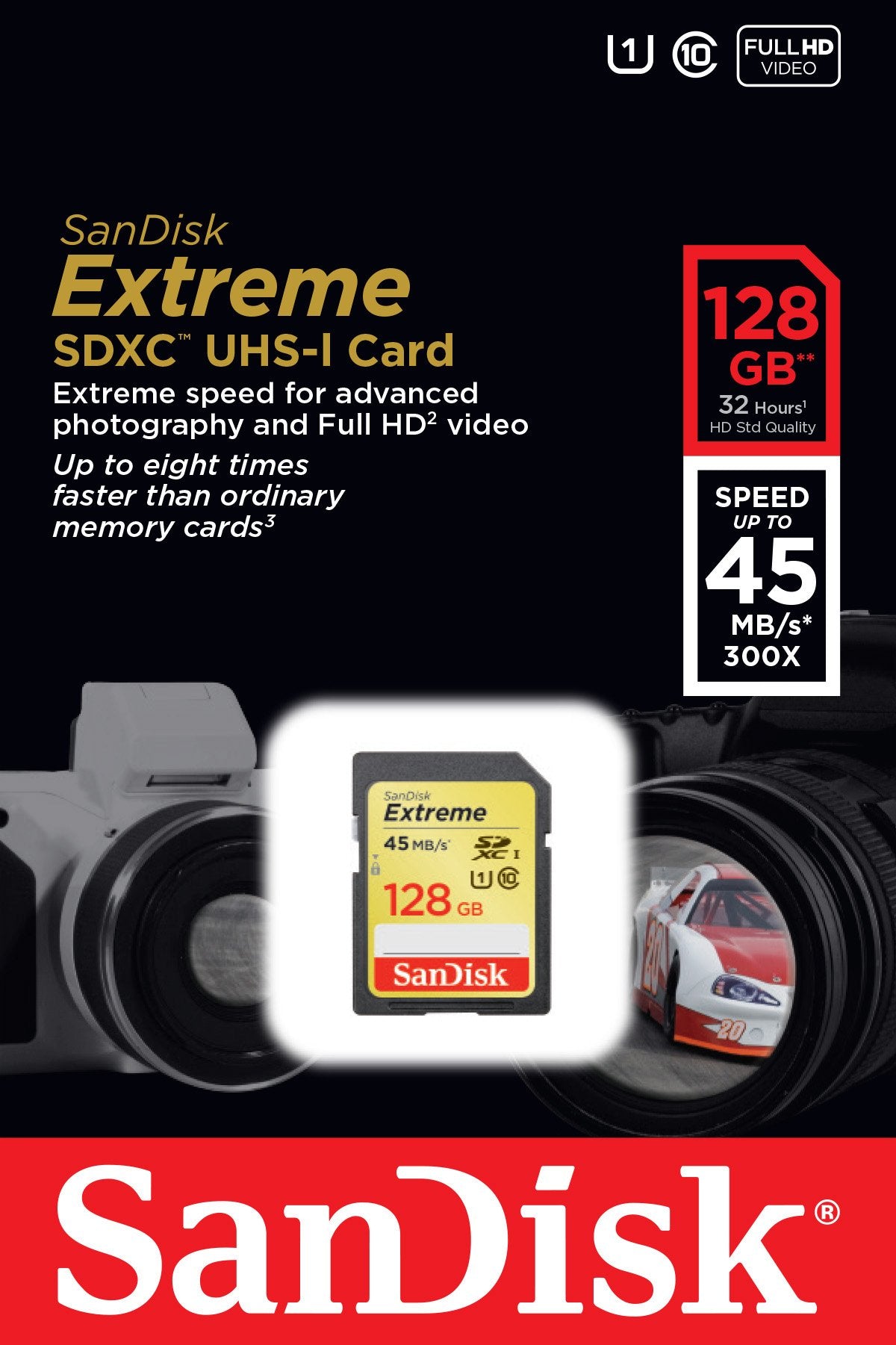 SanDisk Extreme 128GB SDXC UHS-1 Flash Memory Card Speed Up to 45MB/s- SDSDX-128G-X46 (Label May Change)