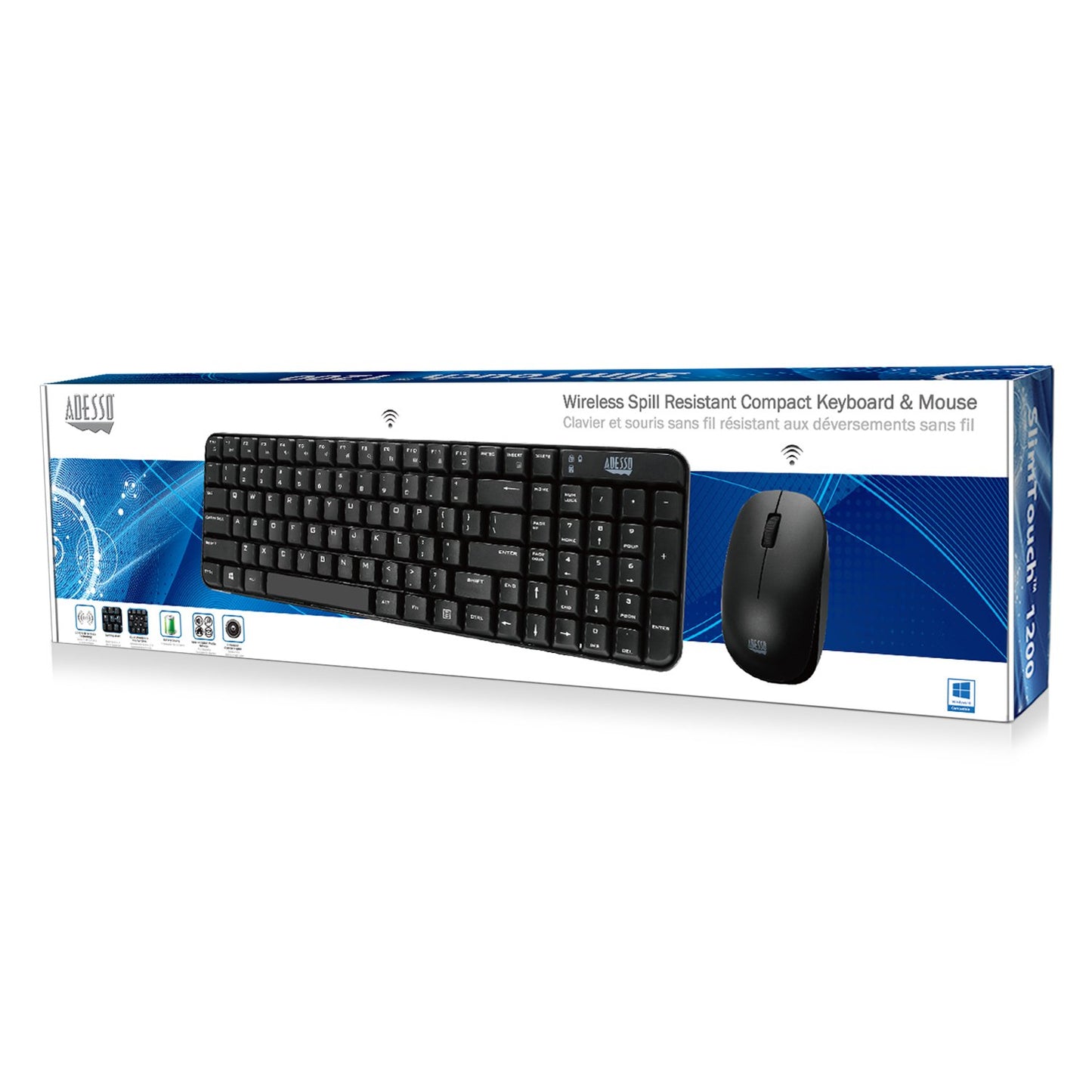Adesso WKB-1200CB Natural Ergonomic Wireless Spill Resistant Compact Keyboard & Mouse Combo