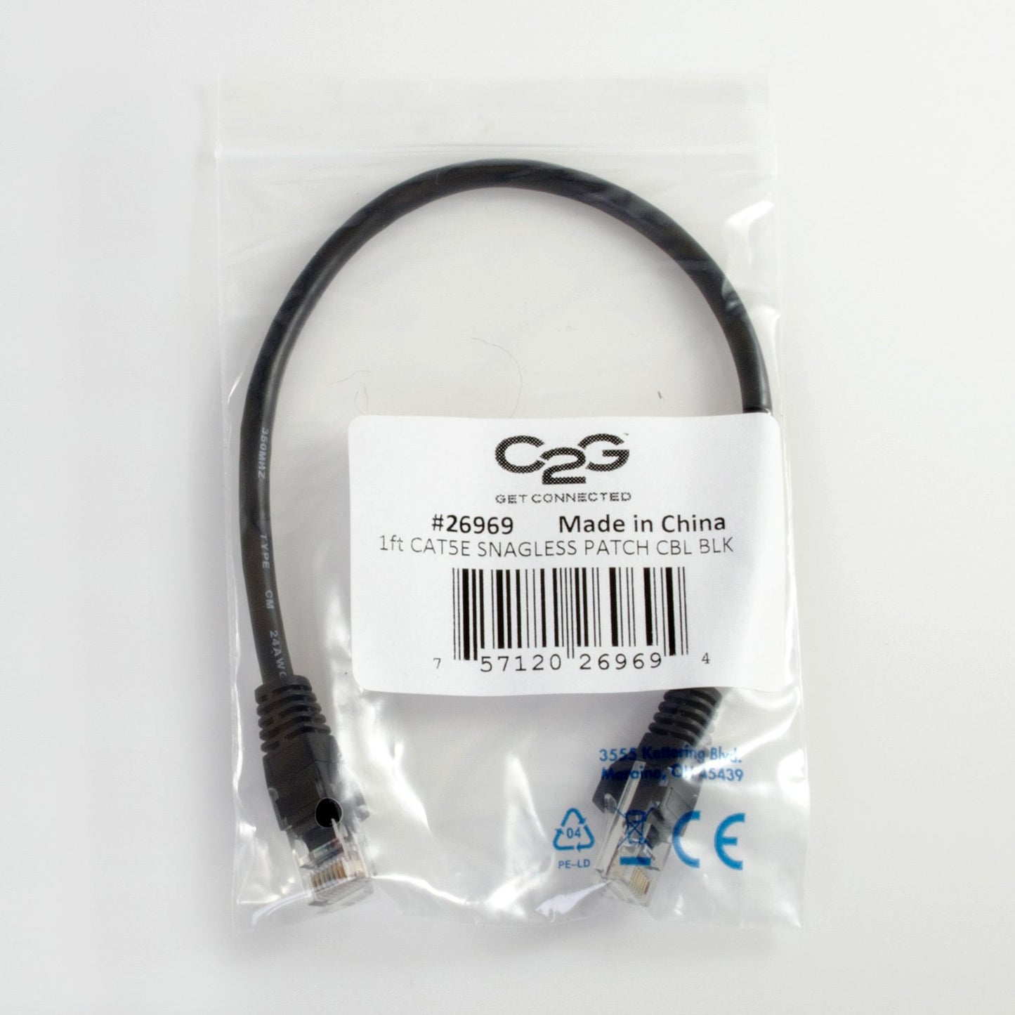 C2G 15222 Cat5e Cable - Snagless Unshielded Ethernet Network Patch Cable, Black (25 Feet, 7.62 Meters)