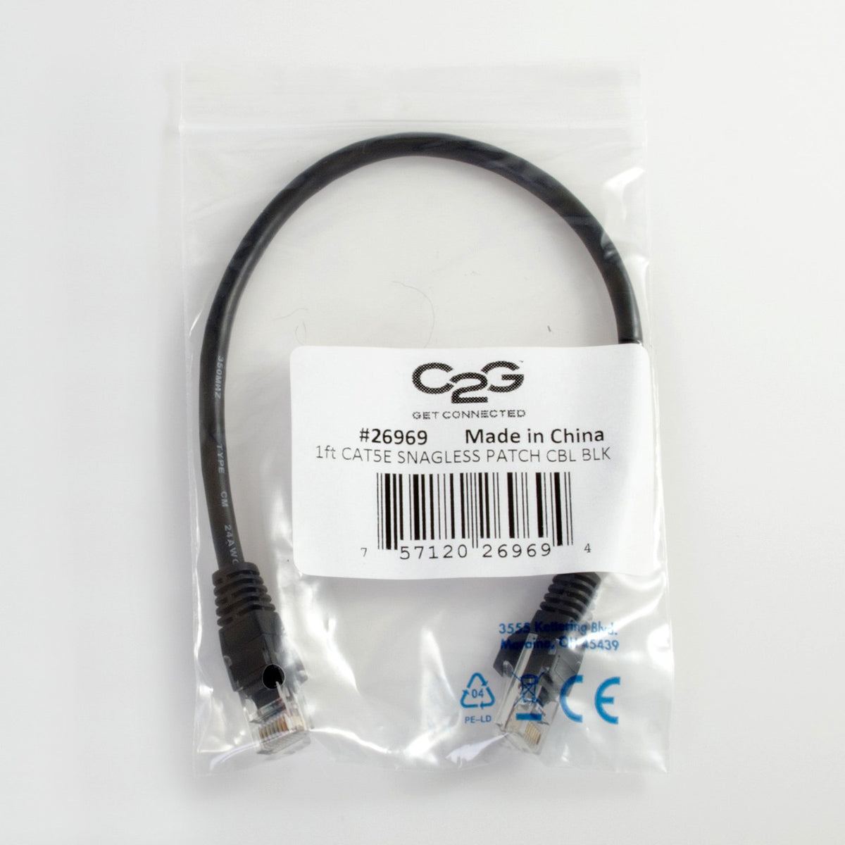 C2G 26971 Cat5e Cable - Snagless Unshielded Ethernet Network Patch Cable, Black (75 Feet, 22.86 Meters)