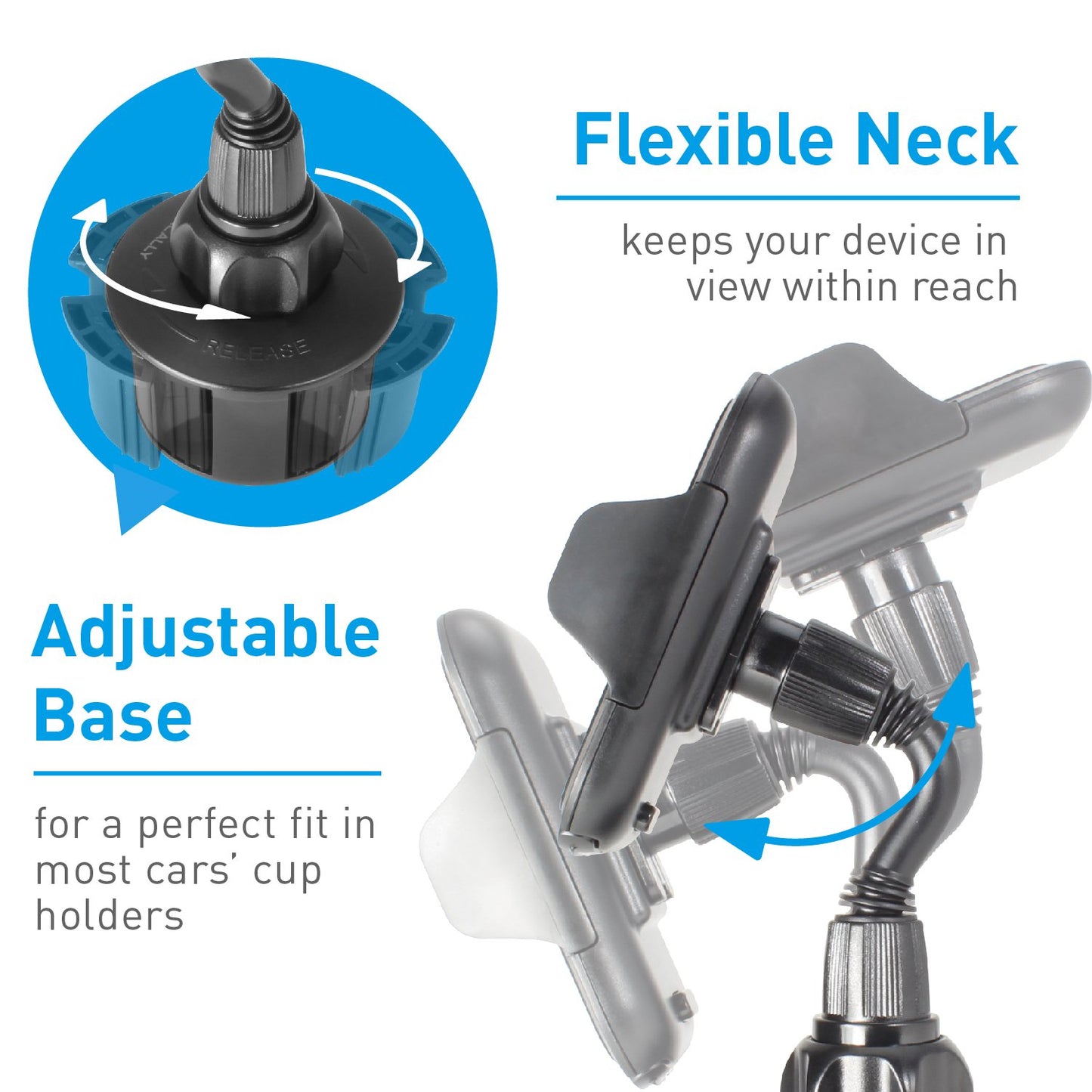 Macally Adjustable Automobile Cup Holder Phone Mount for iPhone Xs XS Max XR X 8 8+ 7 7 Plus 6s Plus 6s SE Samsung Galaxy S10 S10E S9 S9+ S8 S7 Edge S6 Note 5, Xperia, iPod, Smartphone, GPS (MCUPMP)