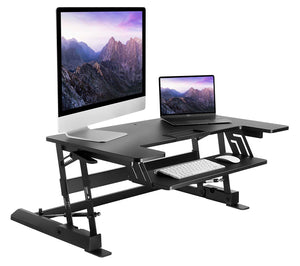 Mount-It! Standing Desk Converter | Height Adjustable Stand Up Desk with Gas Spring Riser | Wide 36 Inch Sit Stand Workstation Fits Dual Monitors | Black (MI-7926)