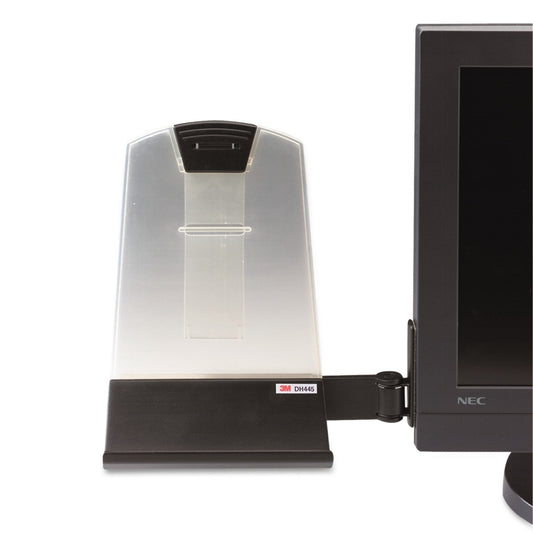 3M Monitor Mount Document Copy Holder, Holds Documents at Eye Level Off the Desk, Adjustable Clip Holds Paper in Portrait or Landscape, Mounts with Command Adhesive, 35 Sheet Capacity, Black (DH445)