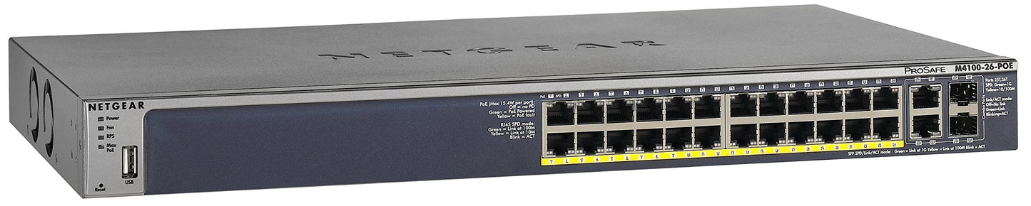 NETGEAR ProSAFE M4100-26-POE + 24-Port Fast Ethernet Managed Switch (FSM7226P-100NES)