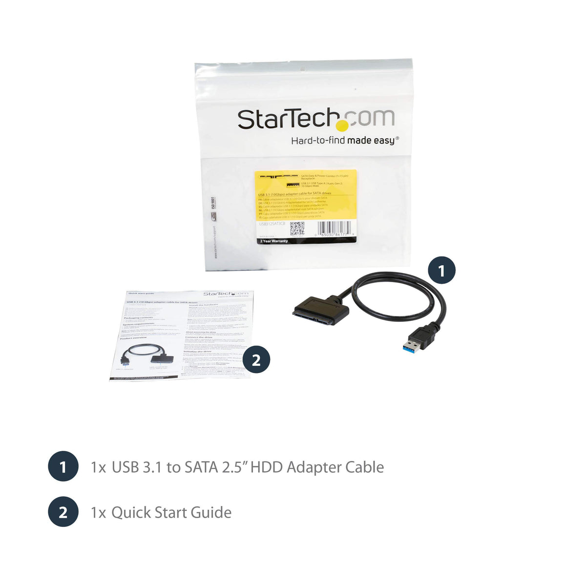 StarTech.com USB 3.1 to 2.5" SATA Hard Drive Adapter - USB 3.1 Gen 2 10Gbps with UASP External HDD/SSD Storage Converter (USB312SAT3CB)