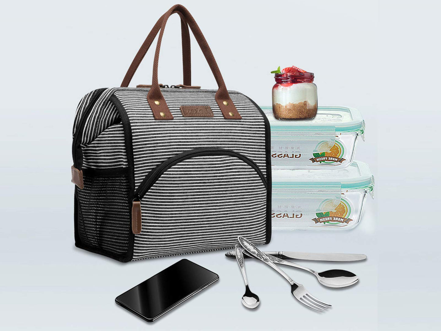 Hisen Waterproof Cooling Insulated Lunch Bag-Black (Argyle)