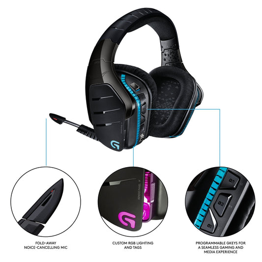 Logitech G933 Artemis Spectrum, Wireless RGB 7.1 Dolby and DST Headphone Surround Sound Gaming Headset, White