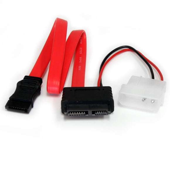StarTech.com 12in Slimline SATA to SATA with LP4 Power Cable Adapter - SATA cable - Serial ATA 150/300/600 - Slimline SATA (F) to SATA, 4 pin internal power (12V) - 1 ft - red - SLSATAF12